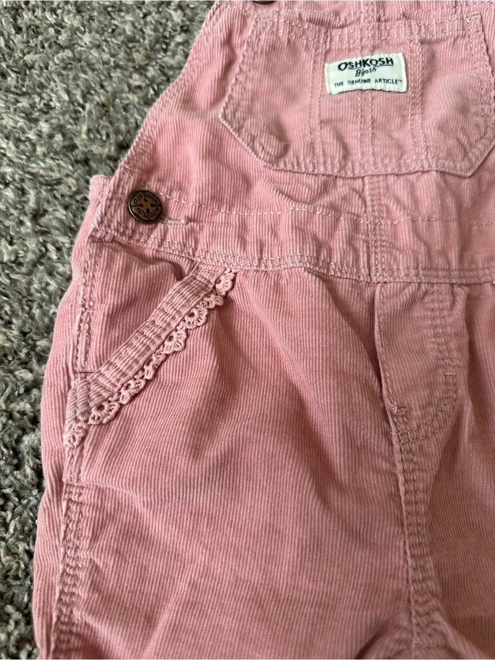 OshKosh B'gosh Dusty Pink Corduroy Overalls with Lace Trim